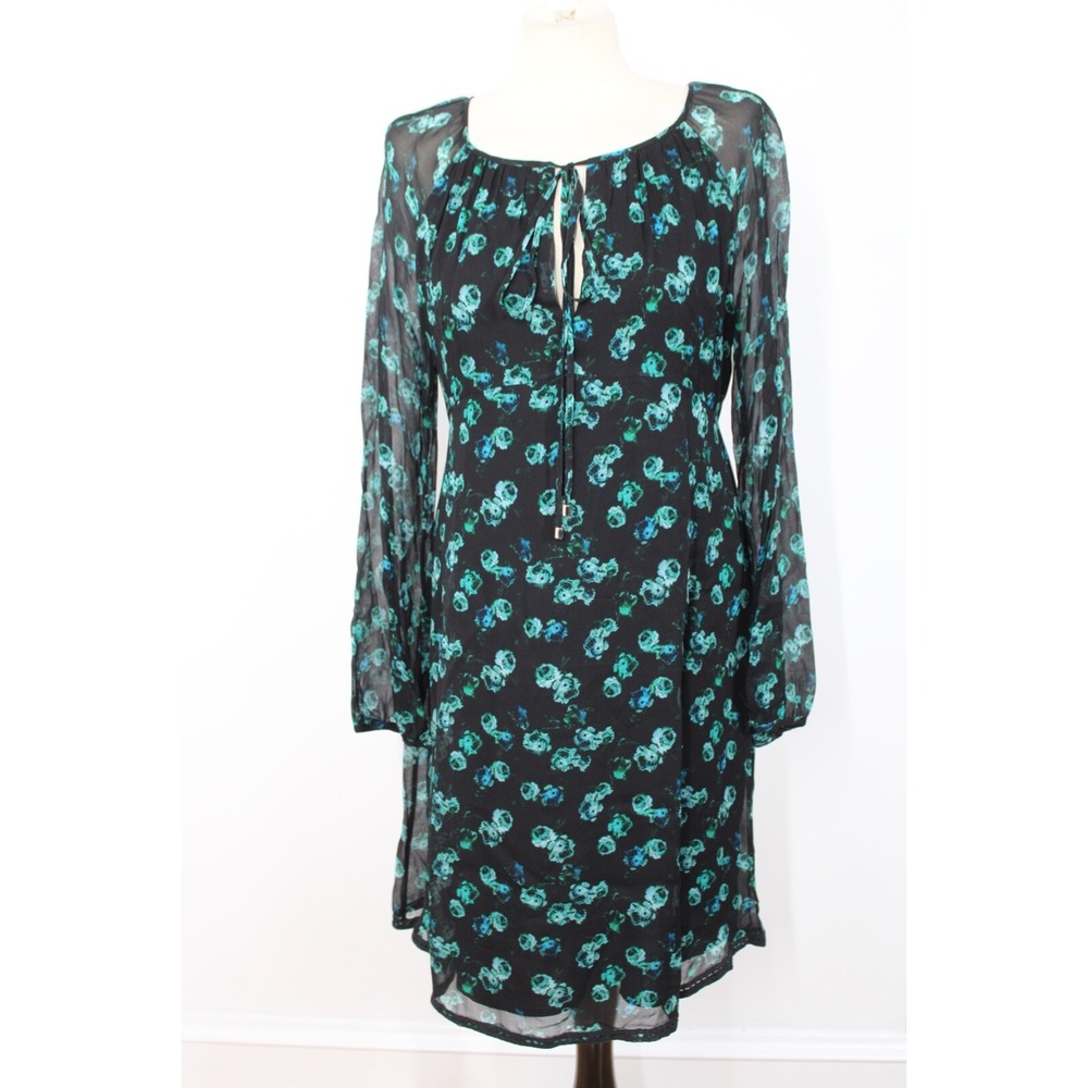 NWT TwinSet Simona Barbieri S Black Green Floral Chiffon Dress PA6254